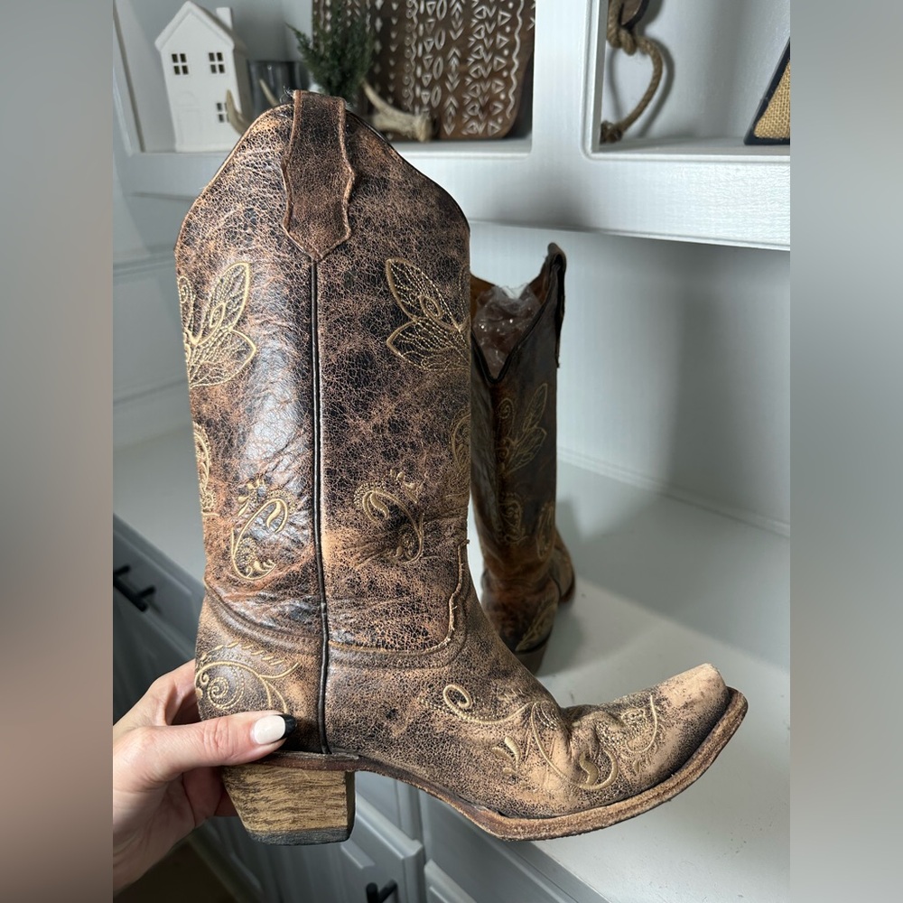Circle G Western Boots Womens 8.5M Distressed Brown Embroidered Cowboy Rustic - Picture 8 of 10